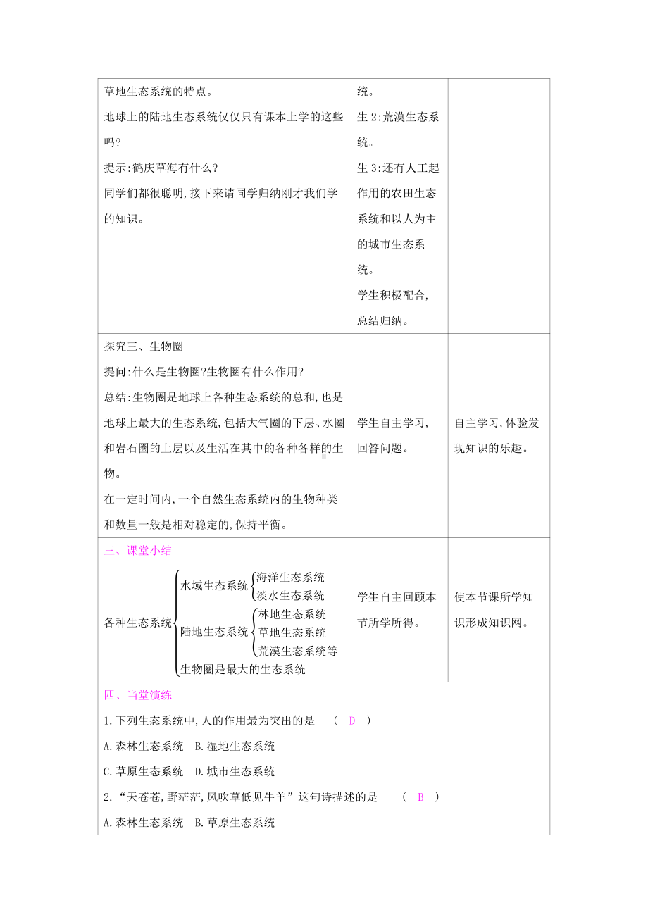 苏教版生物八年级上册20.1生物圈中的各种生态系统（教案）.docx_第3页