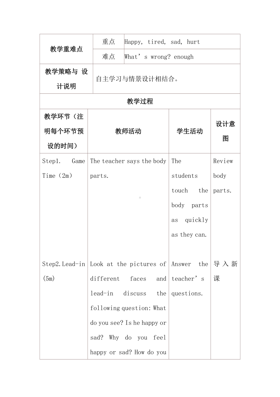 Unit 3 Body Parts and Feelings-Lesson 16 Happy or Sad-教案、教学设计-市级公开课-冀教版七年级上册英语(配套课件编号：10996).doc_第2页