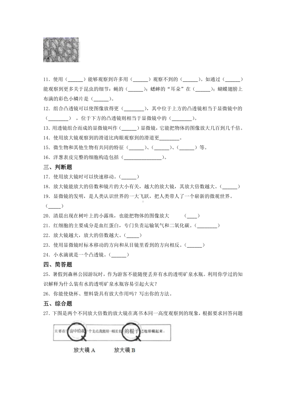 2021新教科版六年级上册科学 第一单元测试题（含答案）.docx_第2页