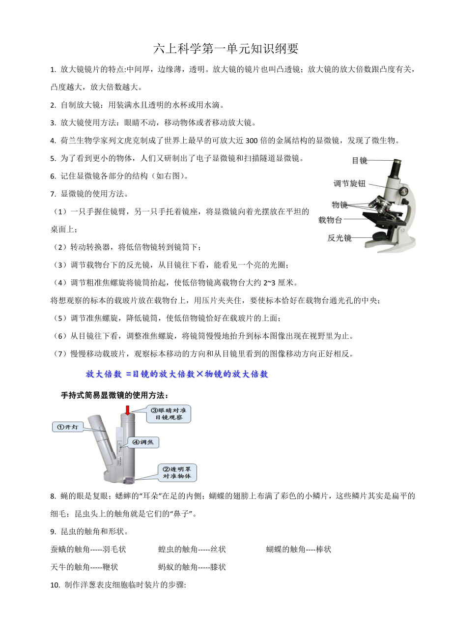 2021新教科版六年级上册科学第一单元 微笑世界 知识纲要.docx_第1页