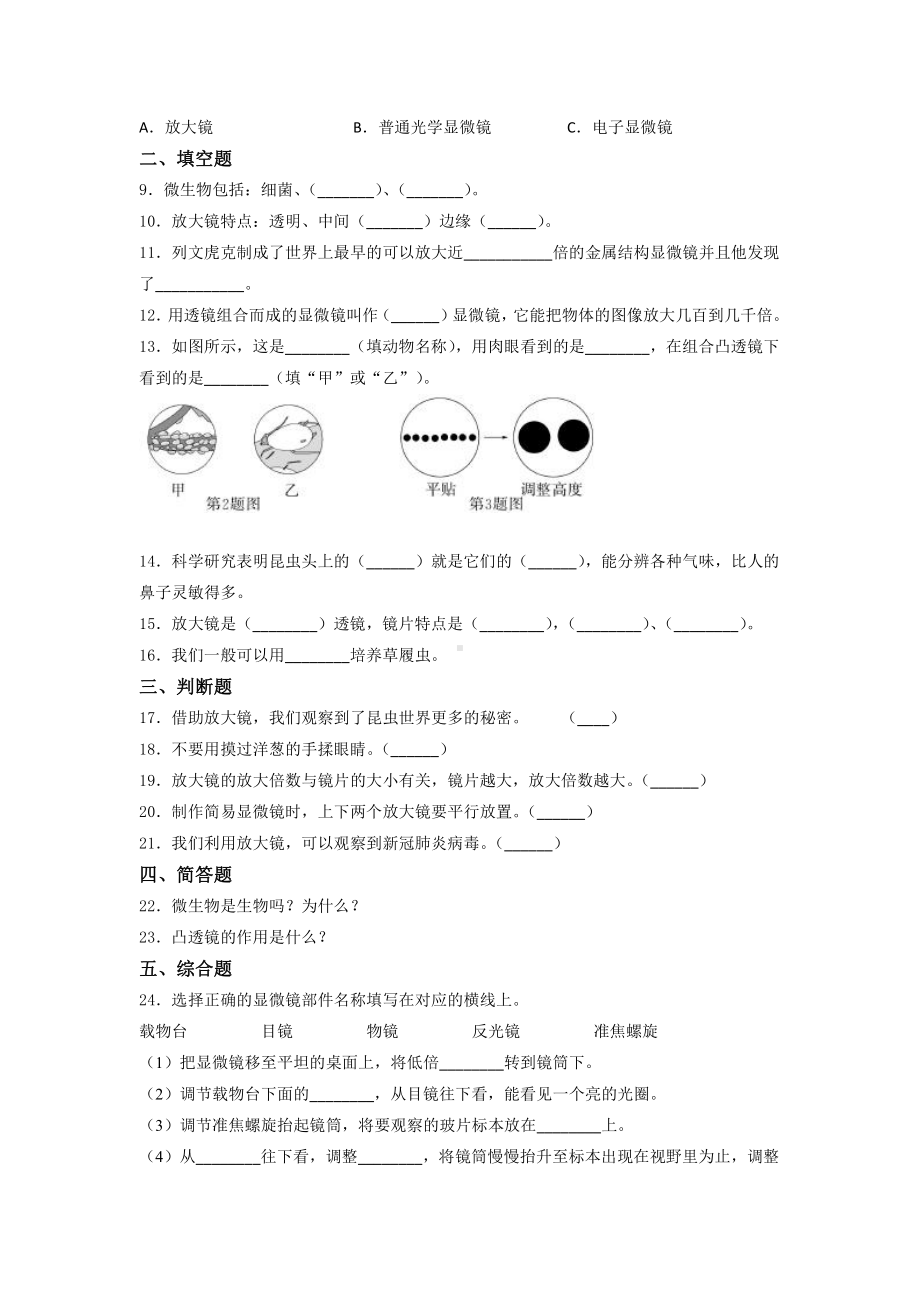 2021新教科版六年级上册科学第一单元 微小世界 质量训练试题 （含答案） (1).docx_第2页