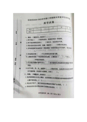 2022新教科版四年级下册科学期末质量评估（无答案）.doc