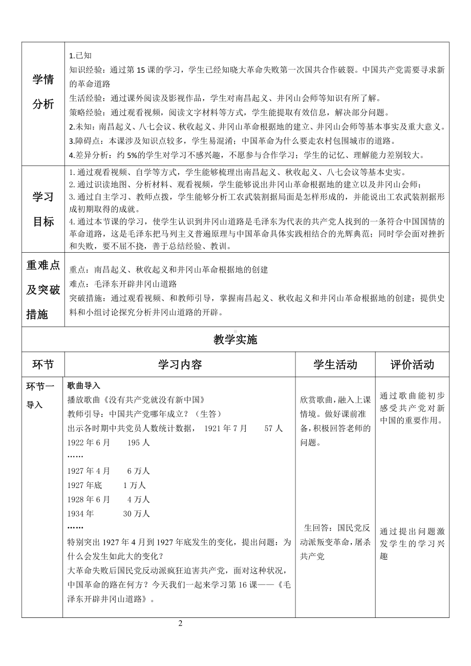 第16课 毛泽东开辟井冈山道路-教案、教学设计-市级公开课-部编版八年级上册历史(配套课件编号：c07b2).doc_第2页