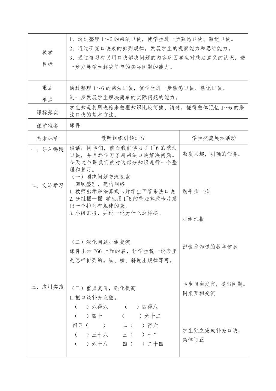 4.表内乘法（一）-整理和复习-教案、教学设计-市级公开课-人教版二年级上册数学(配套课件编号：700ae).doc_第1页