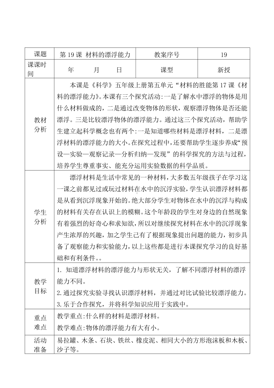 2021青岛版五年级上册科学19材料的漂浮能力.docx_第1页