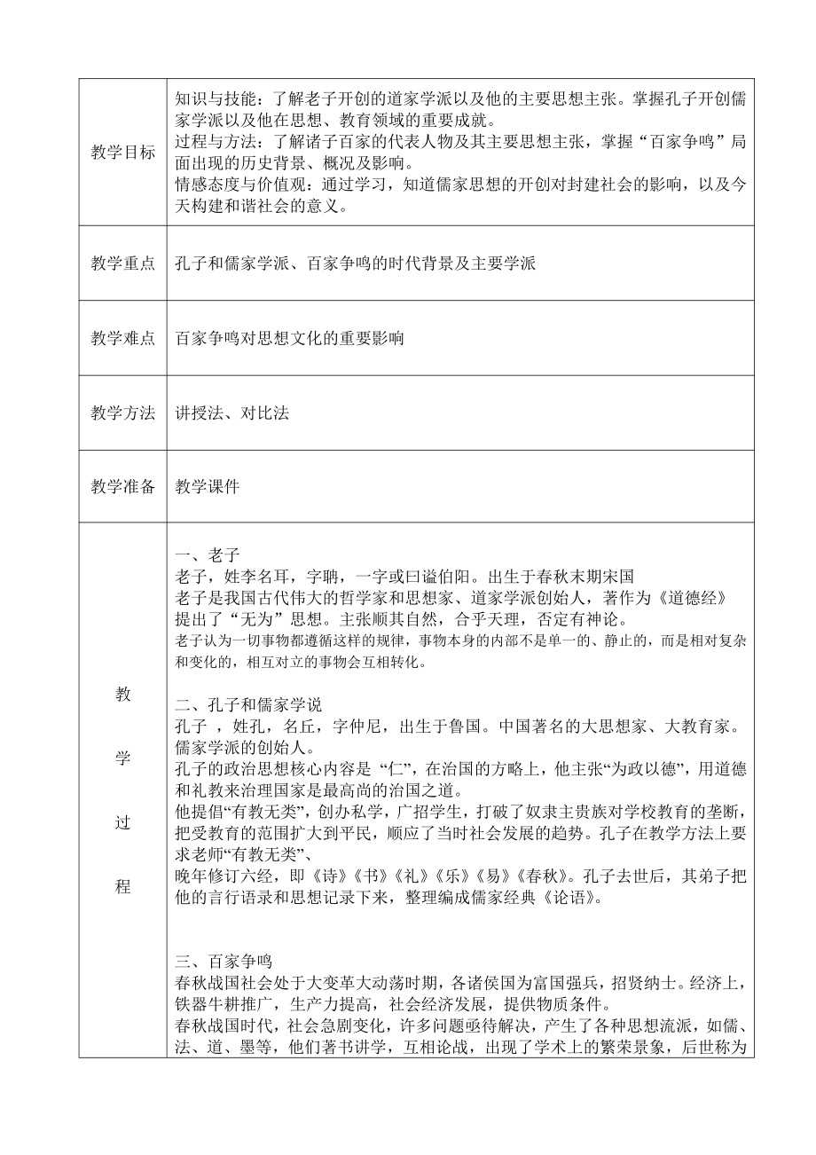 第二单元 夏商周时期：早期国家与社会变革-第8课百家争鸣-教案、教学设计-市级公开课-部编版七年级上册历史(配套课件编号：900d6).doc_第1页