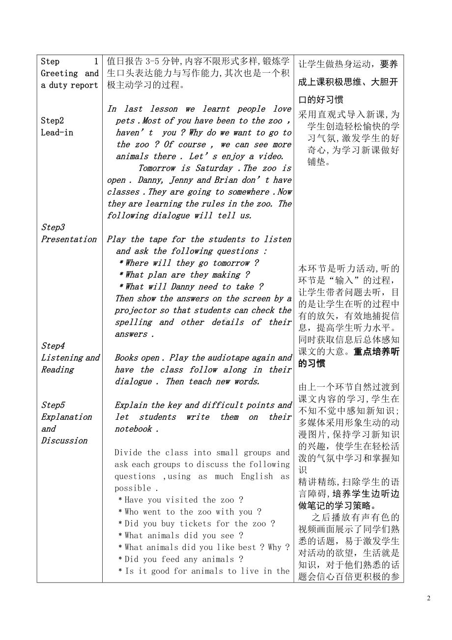 Unit 3 Animals Are Our Friends-Lesson 15 The Zoo Is Open-教案、教学设计-市级公开课-冀教版八年级下册英语(配套课件编号：21c89).doc_第2页