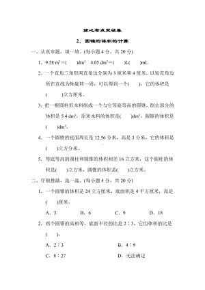 北师大版数学六年级下册-核心突破卷2．圆锥的体积的计算.docx