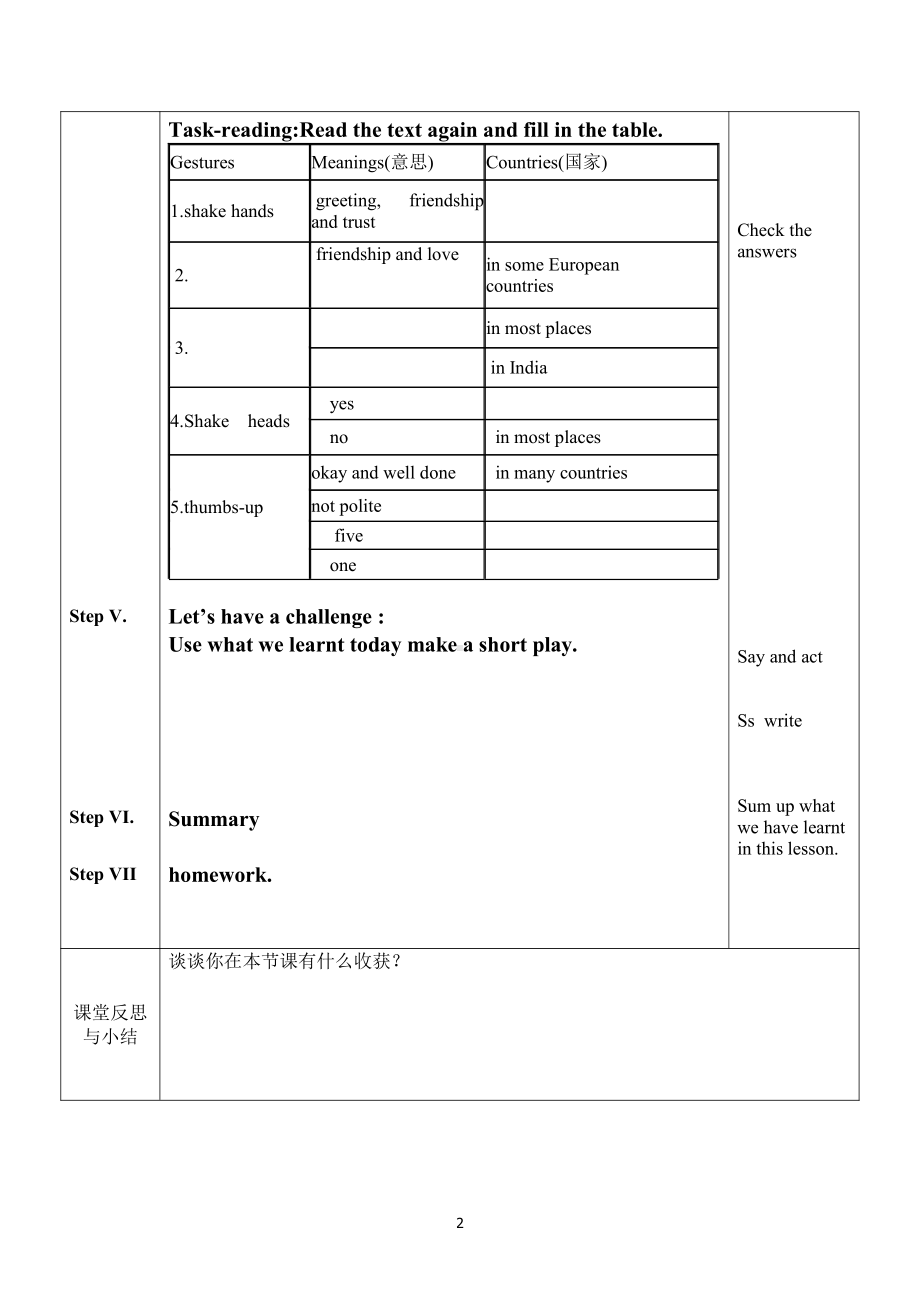 Unit 7 Know Our World-Lesson 40 Body Language-教案、教学设计-市级公开课-冀教版八年级下册英语(配套课件编号：c0bf2).doc_第2页