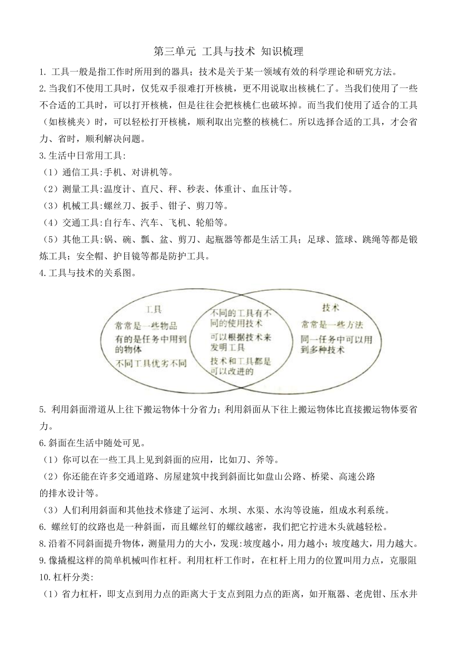 2021新教科版六年级上册科学第三单元 工具与技术 知识点归纳.docx_第1页