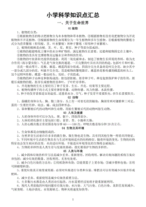 小学科学知识点汇总（共四大领域24方面）.docx