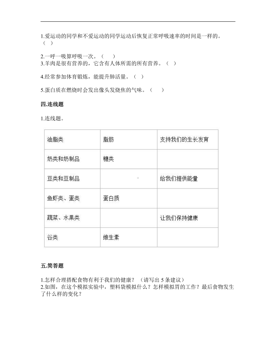 2021新四年级上册科学第二单元呼吸和消化 单元测试题（含答案）.doc_第2页