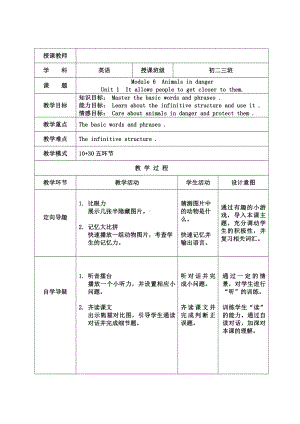 Module 6 Animals in danger-Unit 1 It allows people to get closer to them.-教案、教学设计-省级公开课-外研版八年级上册英语(配套课件编号：20863).docx