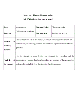 Module 4 Planes, Ships and trains-Unit 2 What is the best way to travel -教案、教学设计-市级公开课-外研版八年级上册英语(配套课件编号：c0778).doc