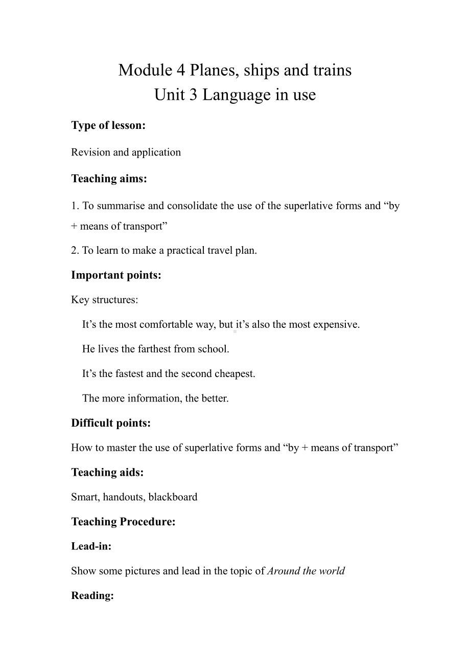 Module 4 Planes, Ships and trains-Unit 3 Language in use-教案、教学设计-市级公开课-外研版八年级上册英语(配套课件编号：3017f).docx_第1页