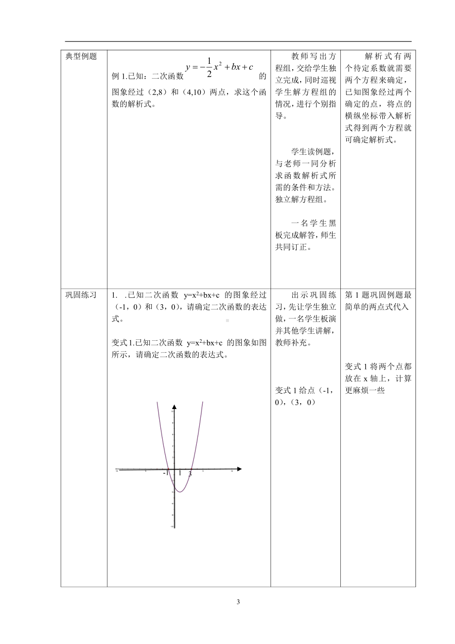 第十九章 二次函数和反比例函数-二次函数-19.2 二次函数y=ax²+bx+c(a≠0)的图象-用待定系数法求二次函数y=ax²+bx+c(a≠0)的解析式-教案、教学设计-部级公开课-北京版九年级上册数学(配套课件编号：52cad).doc_第3页