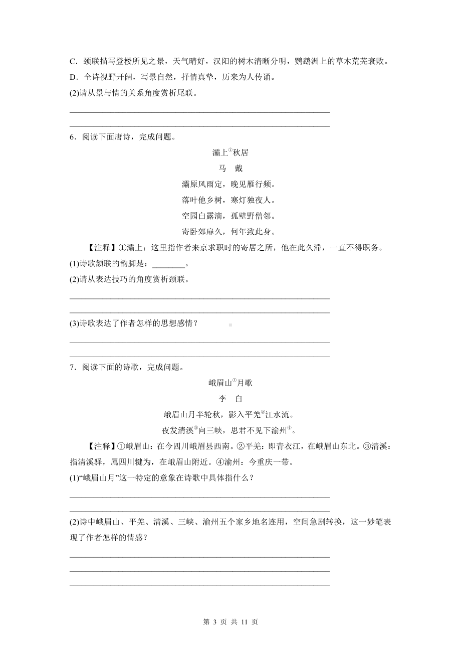 2022年中考语文专题复习：古诗词鉴赏 专项练习题（Word版含答案）.docx_第3页