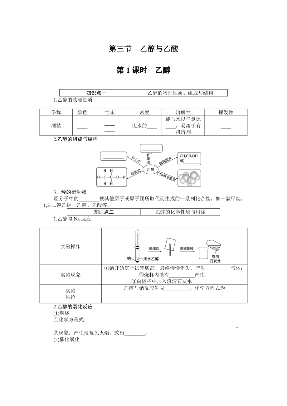 （新教材）沪教版（2020）高中化学必修第二册7.3 乙醇与乙酸 知识点小测.doc_第1页