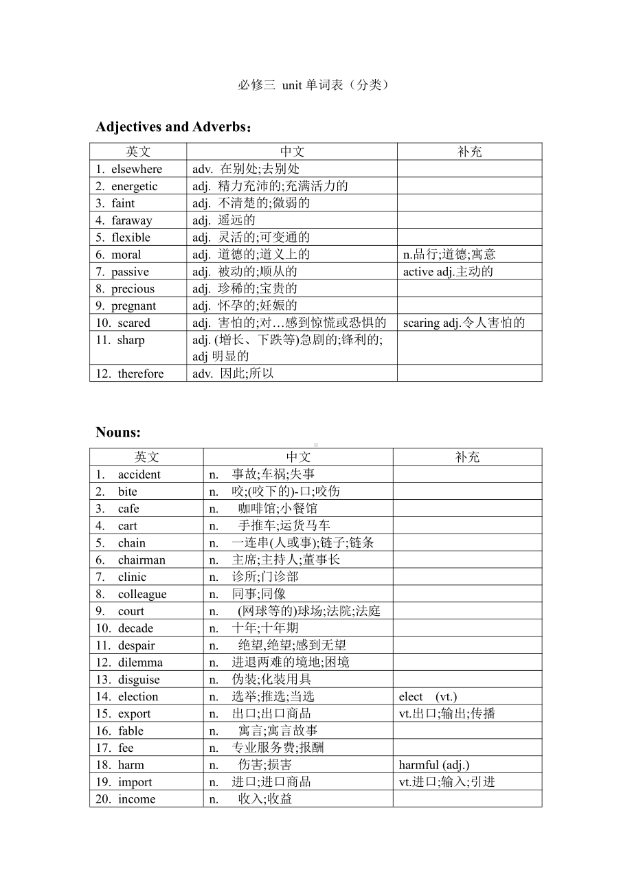 （新教材）人教版（2019）必修第三册高中英语Unit2单词表（分类）（含答案）.docx_第1页