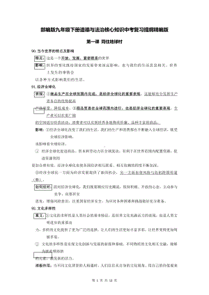 （直接打印） 部编版九年级下册道德与法治核心知识中考复习提纲精编版.doc