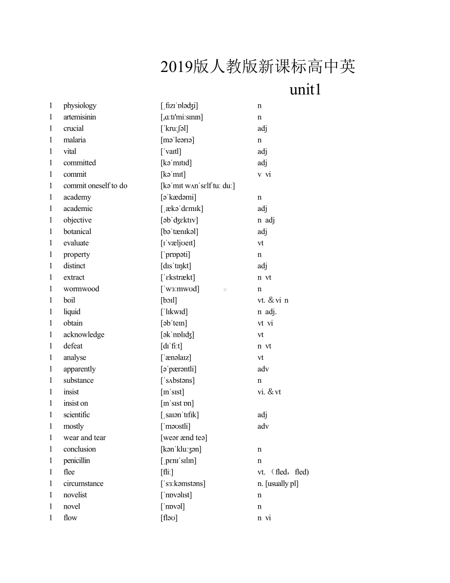 （新教材）人教版（2019）选择性必修第一册高中英语Unit1-Unit5单词表带音标.xlsx_第1页