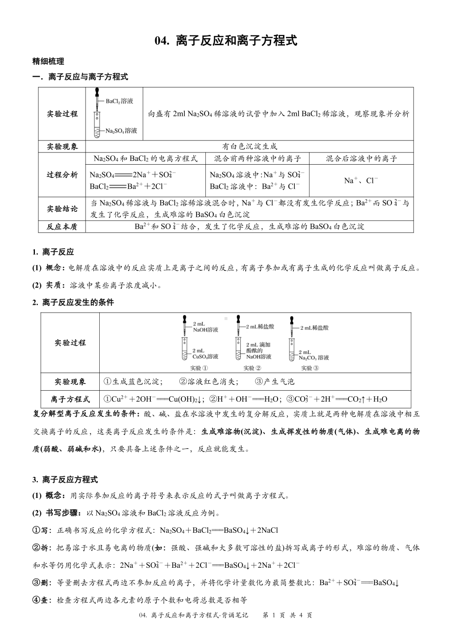 （新教材）沪教版（2020）高中化学必修第一册第四讲：离子反应和离子方程式背诵素材.doc_第1页