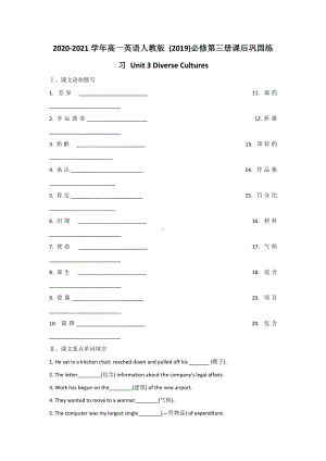 （新教材）人教版（2019）必修第三册高中英语课后巩固练习 Unit 3 Diverse Cultures（含答案）.docx