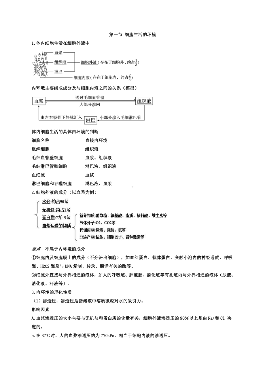 （新教材）2019人教版高中生物选择性必修1第1章 人体的内环境与稳态 期末复习知识点总结.doc_第1页