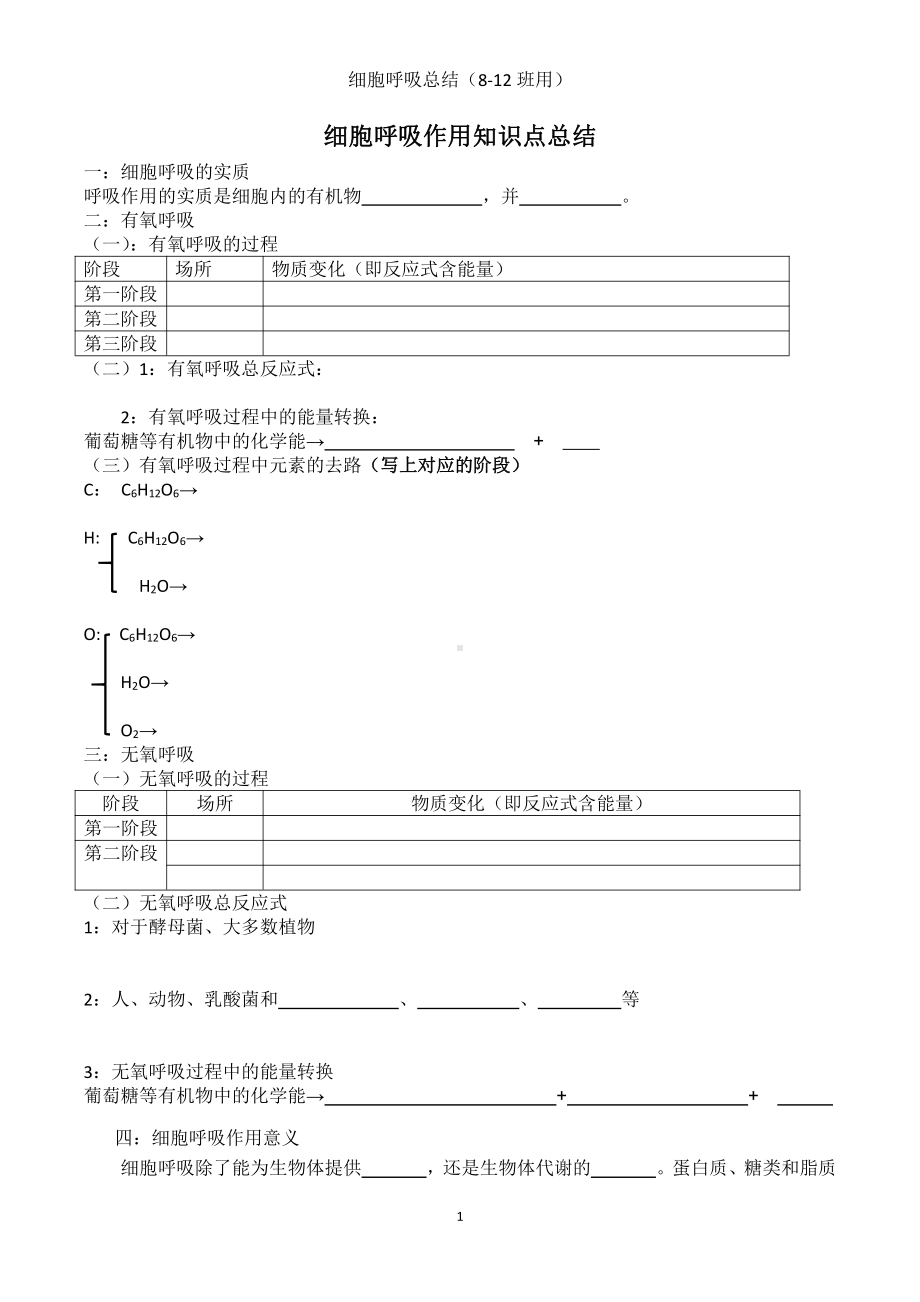 （2019新教材）人教版高中生物必修1细胞呼吸作用知识点总结.doc_第1页