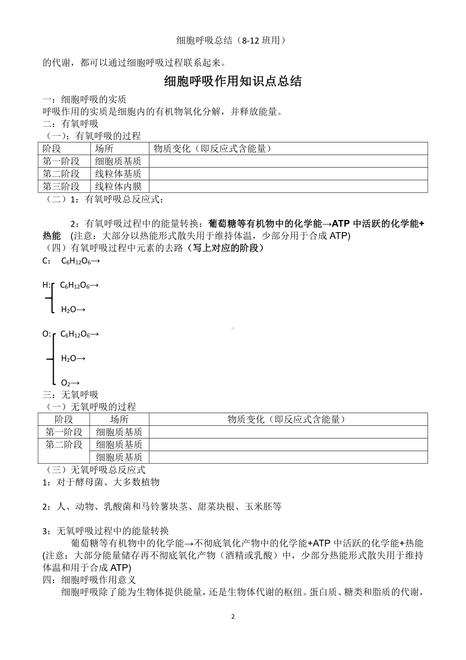 （2019新教材）人教版高中生物必修1细胞呼吸作用知识点总结.doc_第2页