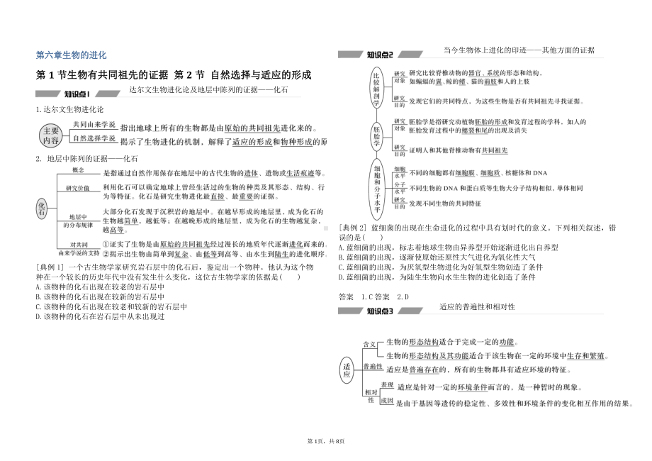 （2019新教材）人教版高中生物必修2第六章生物的进化知识点总结.docx_第1页