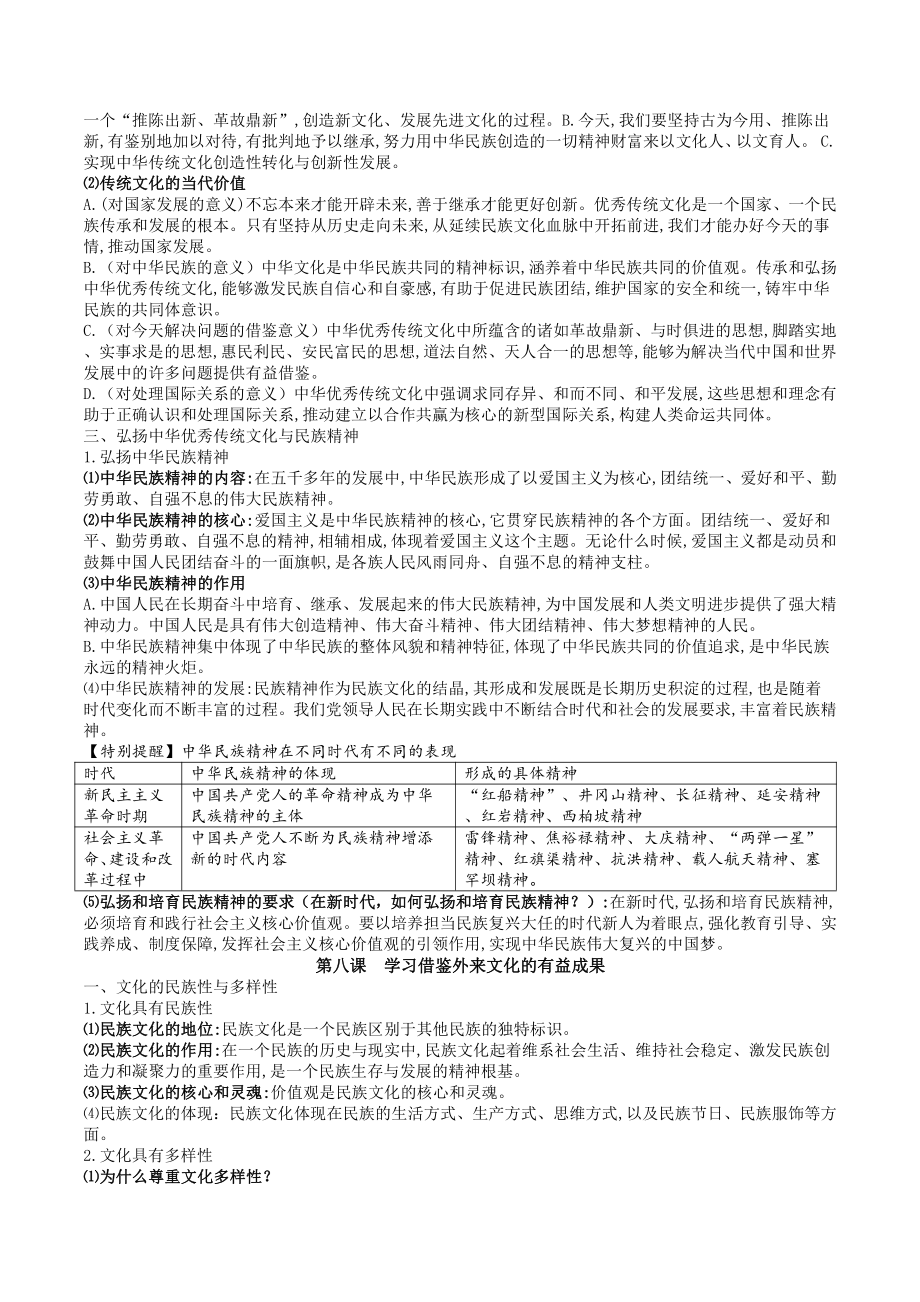 （部编）2021人教统编版高中政治必修4哲学与文化第三单元文化传承与文化创新知识点总结-.docx_第2页