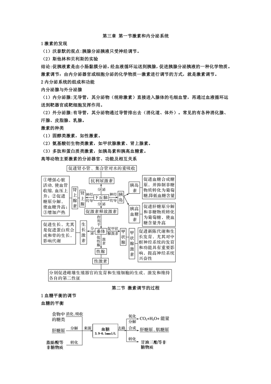 （新教材）2019人教版高中生物选择性必修1第3章 体液调节 期末复习知识点总结.doc_第1页