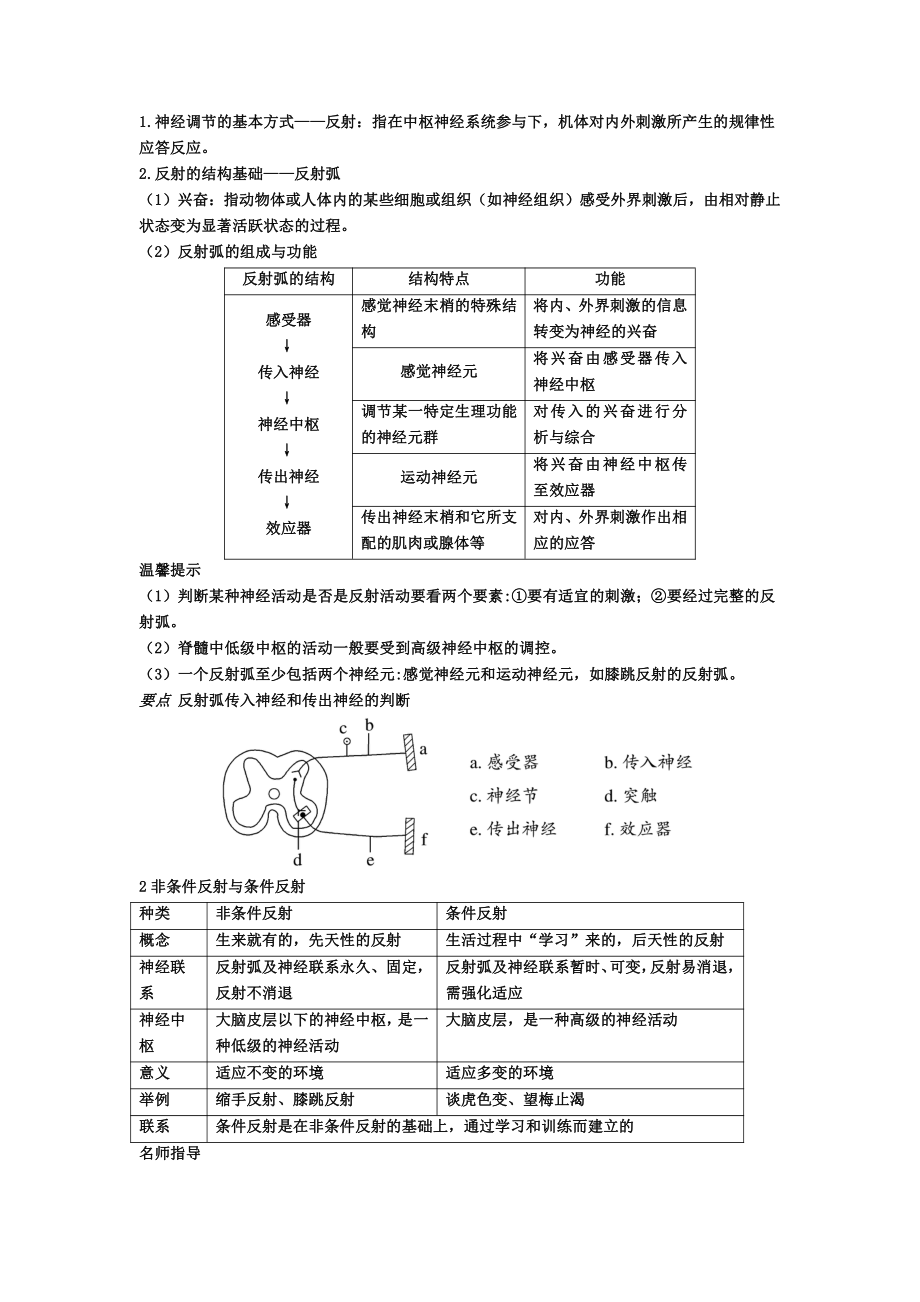 （新教材）2019人教版高中生物选择性必修1第2章 神经调节 期末复习知识点总结.doc_第2页