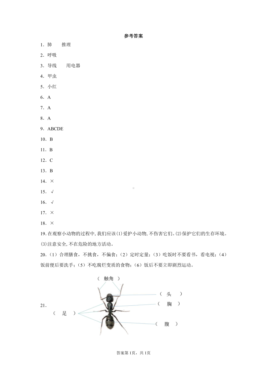 2021新青岛版（五四制）四年级上册科学第四单元消化与呼吸测试卷（含答案）.docx_第3页