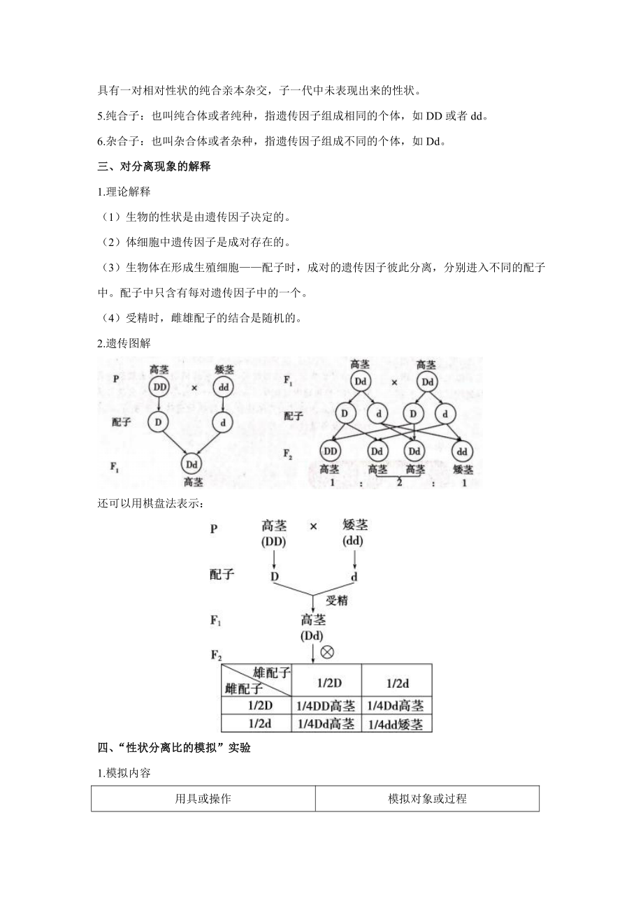 （2019新教材）人教版高中生物必修2期末复习重难点知识集锦 第1章 遗传因子的发现（知识点）.doc_第2页