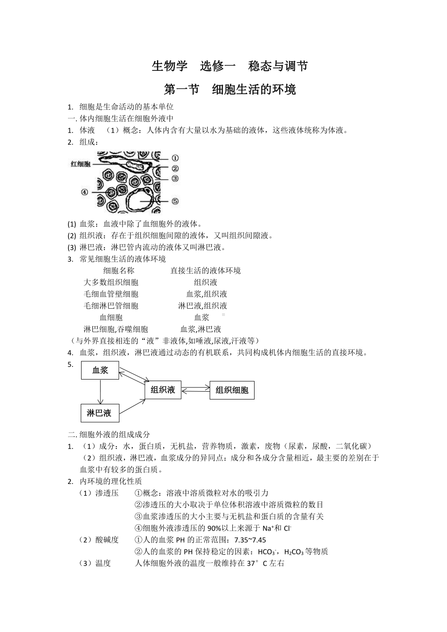 （新教材）2019人教版高中生物选择性必修1第一章人体的内环境与稳态知识清单.docx_第1页