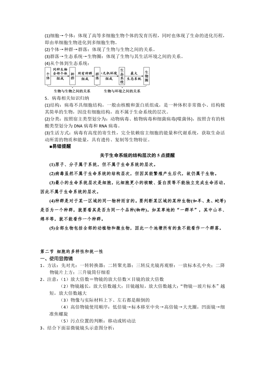 （2019新教材）人教版高中生物必修1第一章《走近细胞》知识总结.docx_第2页