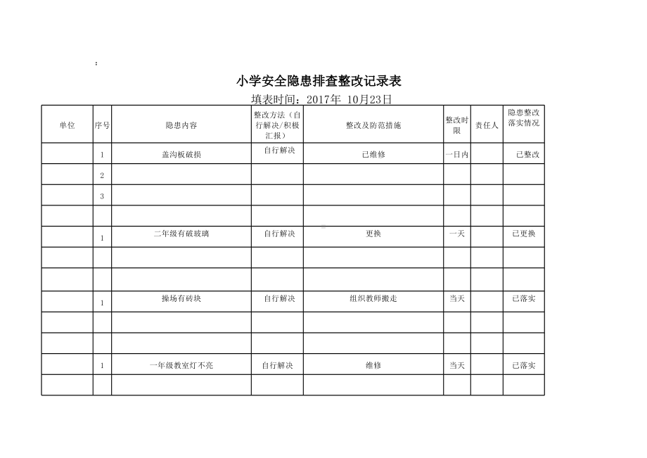 小学安全隐患排查整改记录表.xls_第1页