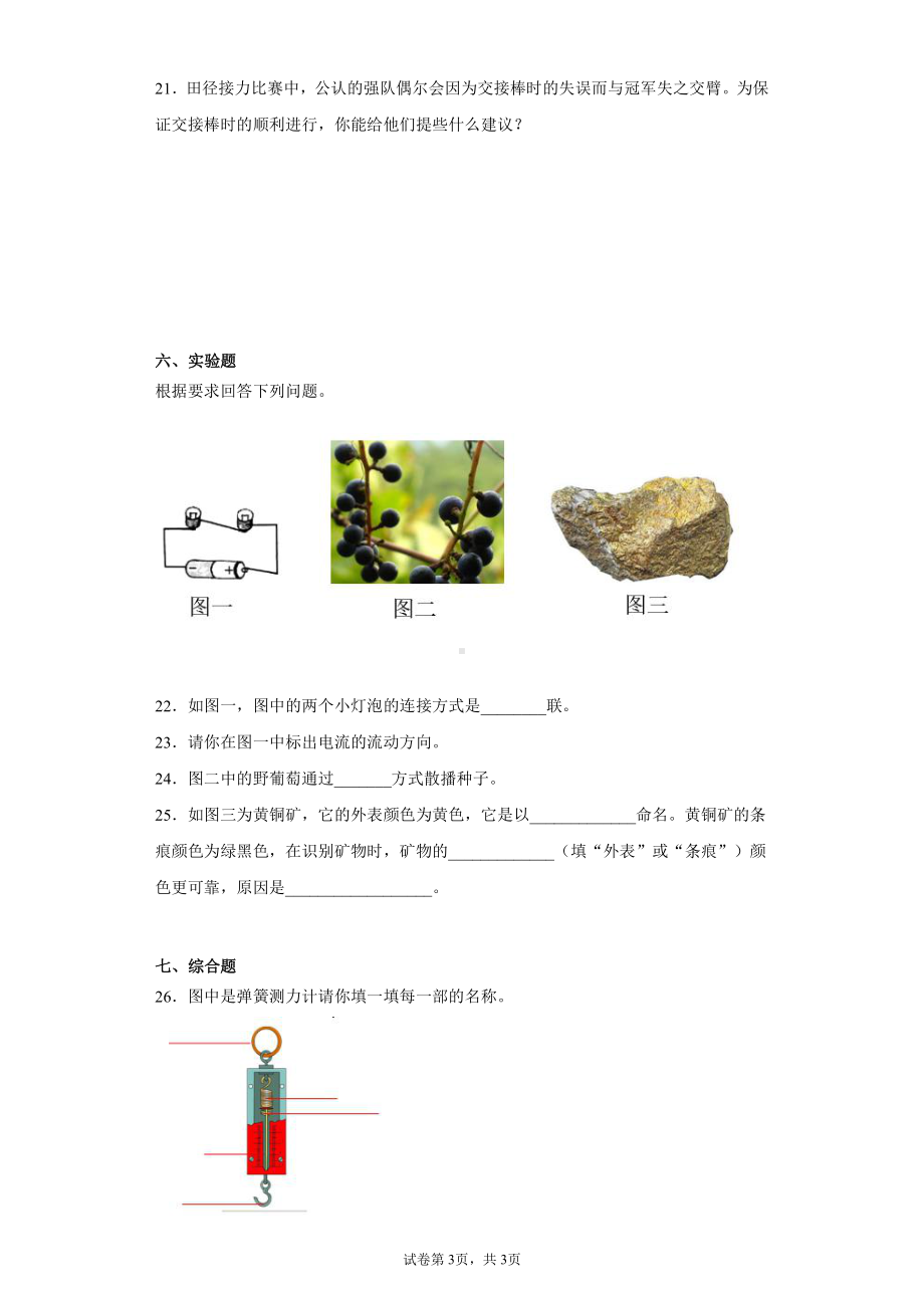 2021新冀人版四年级上册科学期末复习测试卷（含答案）.docx_第3页