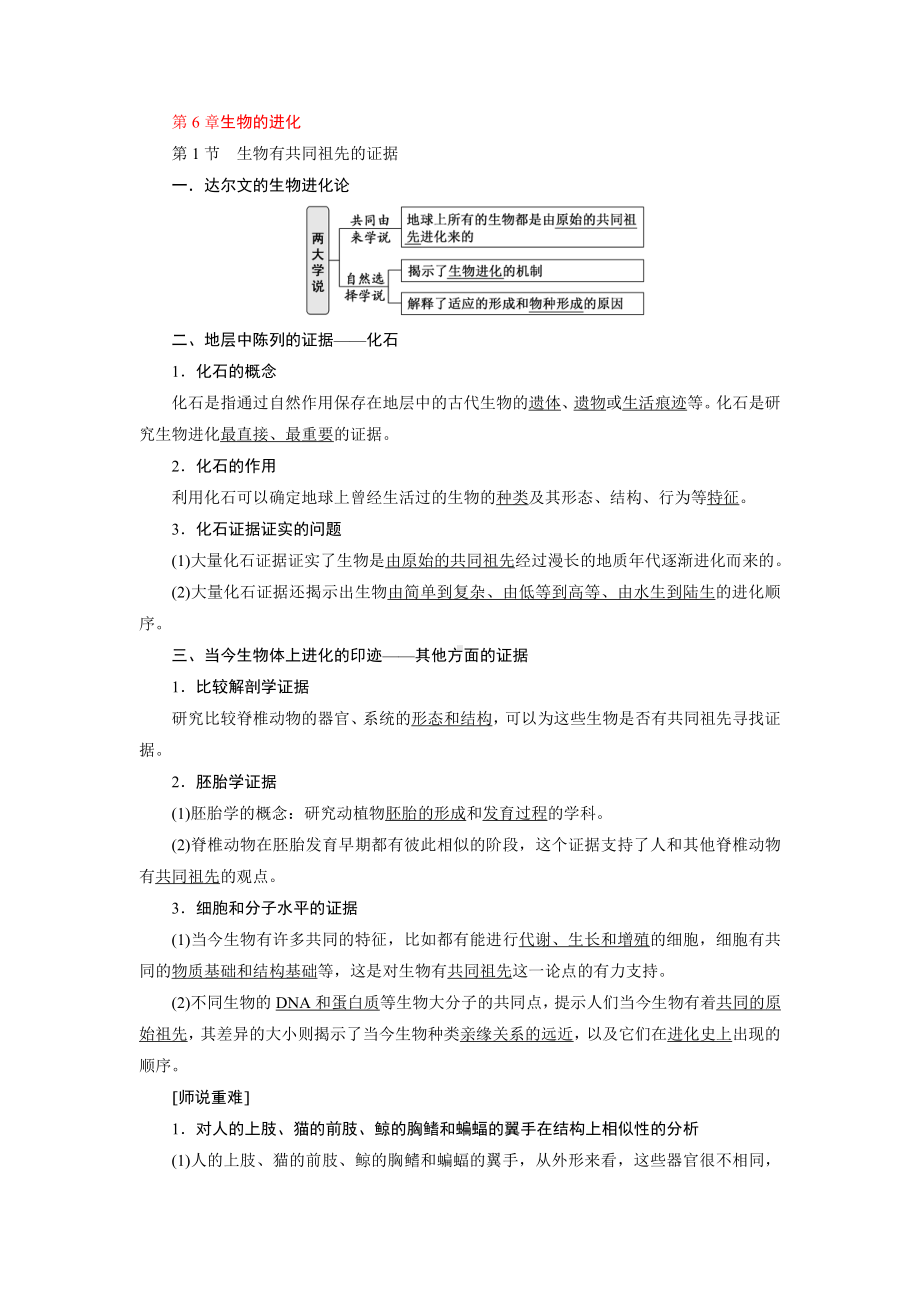 （2019新教材）人教版高中生物必修2第6章 生物的进化-知识点总结-.docx_第1页