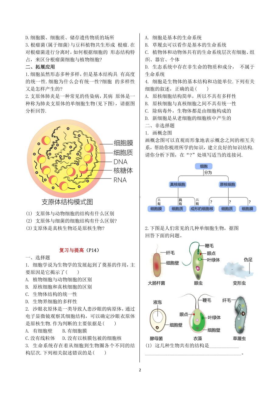 （2019新教材）人教版高中生物必修1新教材课后习题与参考答案.docx_第2页