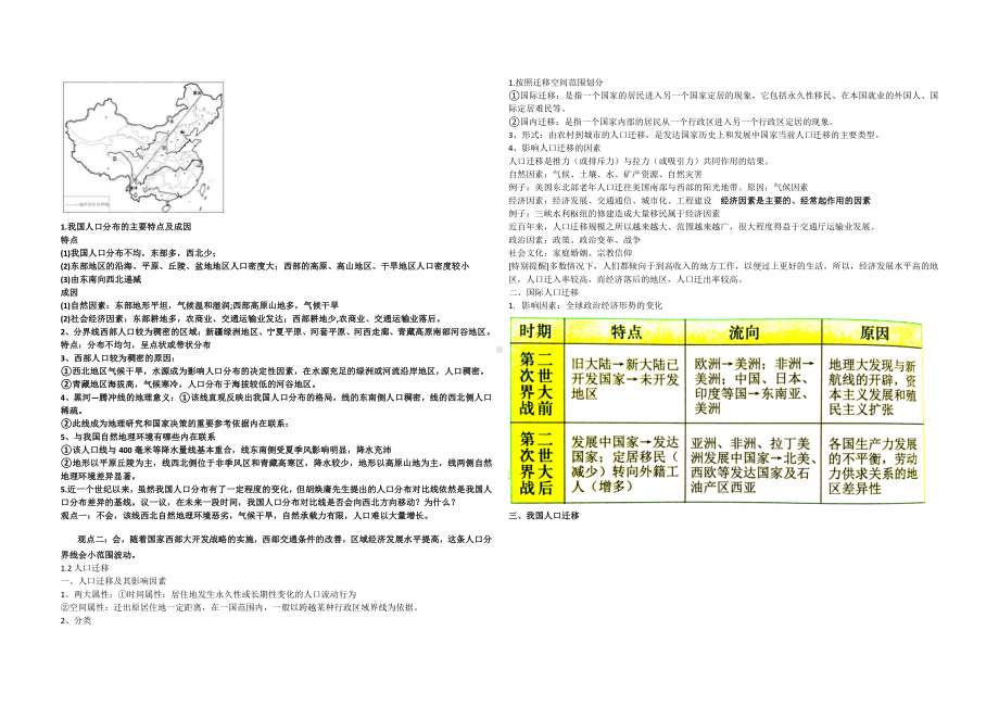 （2019新教材）湘教版高中地理必修第二册第一章 人口与地理环境 （期中复习）知识点总结.doc_第2页