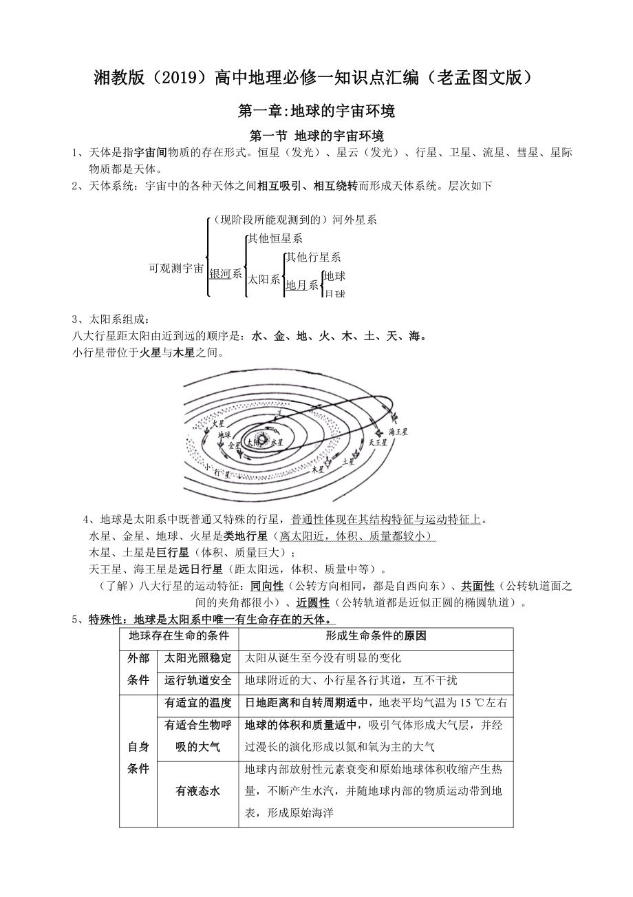 （2019新教材）湘教版高中地理必修第一册 （全册书）知识点汇编 （复习背诵资料）.doc_第1页