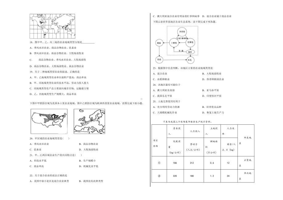 （2019新教材）湘教版高中地理必修第二册3.1.2 农业区位因素与农业布局（第2课时） 同步练习（含答案）.docx_第3页