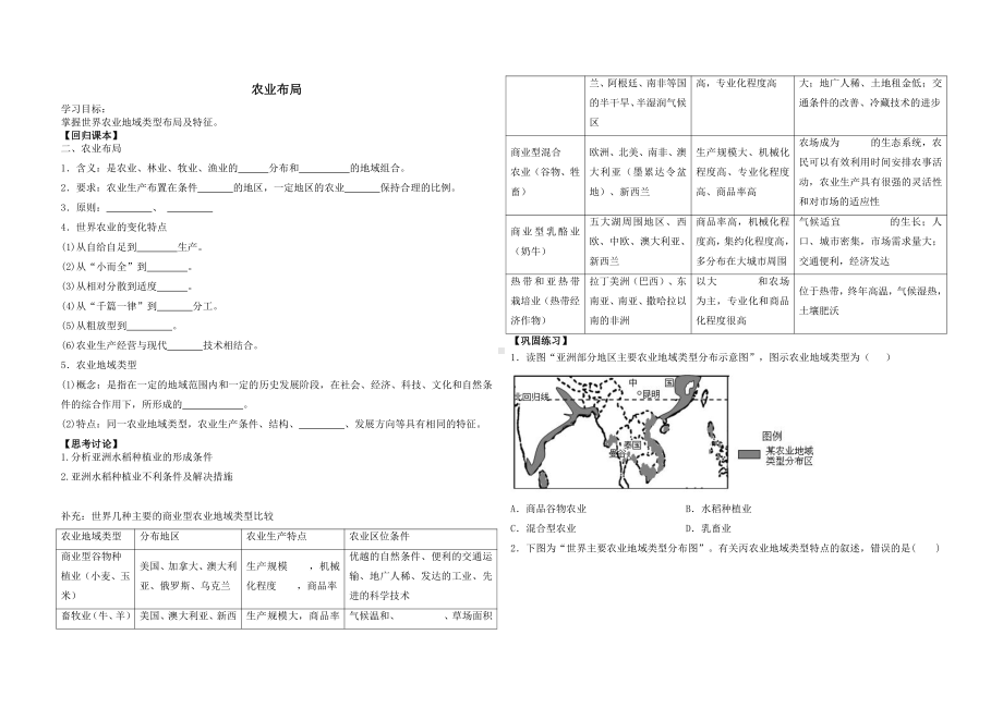 3.1.2 农业布局 导学案-（2019新教材）湘教版高中地理必修第二册.doc_第1页