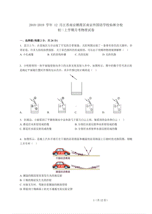 2018-2019南京外国语仙林八年级上学期物理12月份试卷及答案.pdf