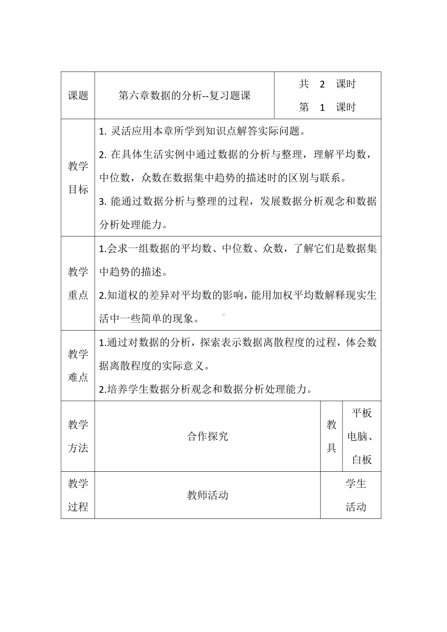 第六章 数据的分析-复习题-教案、教学设计-市级公开课-北师大版八年级上册数学(配套课件编号：f0873).doc_第1页