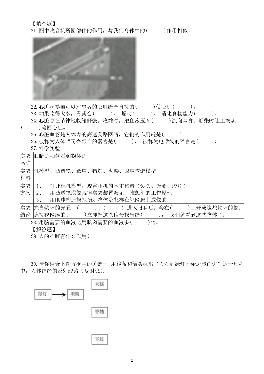 小学科学教科版五年级上册第四单元《健康生活》检测卷（2021新版）（附参考答案和解析）.docx_第2页