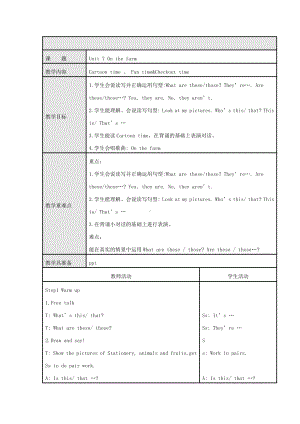 Unit 7 On the farm-Sound time, Song time, Checkout time & Ticking time-教案、教学设计-县级公开课-新牛津译林版三年级下册英语(配套课件编号：712d3).docx